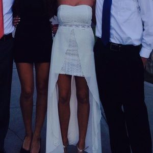 White hi-lo strapless dress